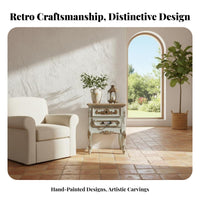 Mediterranean Design Farmhouse Nightstand Distressed Finish Louvered Door End Table Vintage & design Bedroom Furniture Ample Storage for homeowners, Interior Decorators, Adults, Guest Room, Hallway