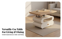 Multi-Functional 2-in-1 Design Convertible Coffee Dining Table Space Saving Lift Top Coffee Table Rotating Desktop Living Room Furniture No Assembly Required for Small Apartment Residents, Distant Workers, Homeowners, Home Office, Bedroom