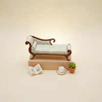 Miniature Long Seat Hand-Sewn Dollhouse Daybed Vintage Style Wooden Doll Couch for Collectors