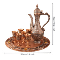 Liquor Service Set with Tray Embossed Ewer Set with Cups Ornate for Collectors