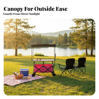 Foldable Utility Cart with Table Sets Up in Seconds Street Vending Cart Market Stall Trolley Multi-Terrain Wheels for Camping