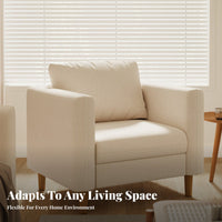 Japanese design Wood Frame Accent Chair Minimalist Design Upholstered Side Chair Thick Foam padding Single Sofa Easy Assembly for Interior Decorators, Homeowners, Book Lovers, Living Room, Bedroom, Reception Area, perusing corner