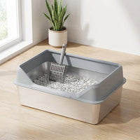 Stainless Steel Cat Waste Receptacle with High Fence, Top-Entry Toilet and Litter Tray, Large Enclosed Litter Pan with Step for Easy Maintenance