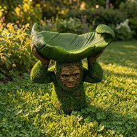 Monkey Bird Feeder Weatherproof Ape Bird Feeder Weather-Resistant Monkey Statue with Leaf Bowl for Gardeners