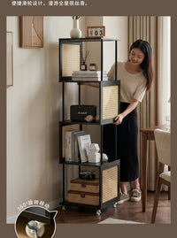 Bamboo Rolling Bookshelf with Wheels for Living Room
