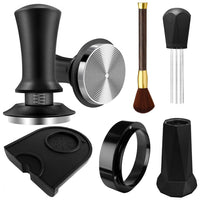 Stainless Steel Coffee Tamper with Adjustable Calibration and Magnetic Dosing Ring Kit