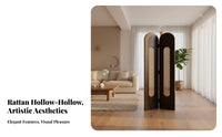 Foldable Design 3-Panel Woven Divider Freestanding Arched Top Rattan Screen Vintage Inspired Partition Wall Portable for Apartment Dwellers, Interior Decorators, Home Aside Ice Workers, Entryway, Bedroom
