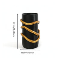 resin Vase with Snake Detail Matte Black Snake Vase Cylindrical Decor for Living Room