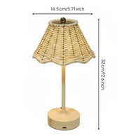 Rattan Table Lamp Vintage Aesthetic Indoor Lighting USB-C Charging for Bedroom