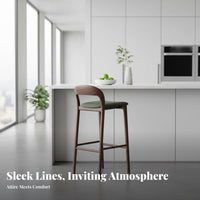 Minimalist Design Upholstered Low-Back Bar Stool Elegant Shape Counter Chair Built-in Footrest Tall Seating Comfortable Seat for Homeowners, Business Owners, Couples, Cafe, Kitchen Island, Reception Area, Cafe