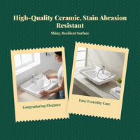 Rectangular ceramic vanity sink, alabaster finish