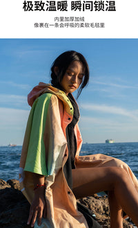 NuJune冬泳温泉连帽斗篷加绒防风保暖外套游泳冲浪潜水浴袍吸水巾