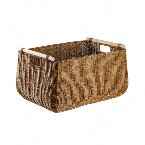 Rectangular Storage Basket Faux Rattan Braided Basket Side Handles Home Organization