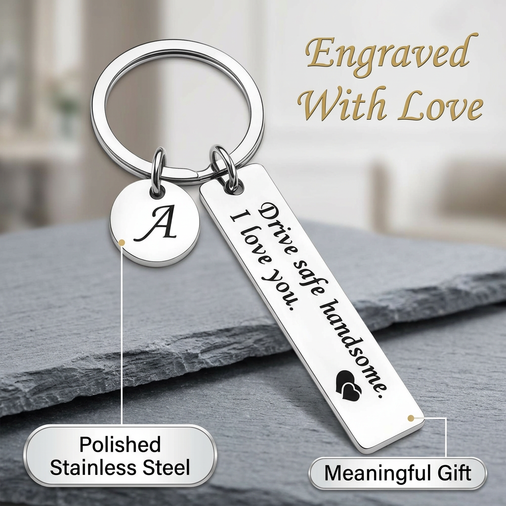 Letter Keychain Stainless Steel, Alphabet Charm Keychain A-Z, Metal Letter Keyring for Handbags, Personalized Monogram Keychain