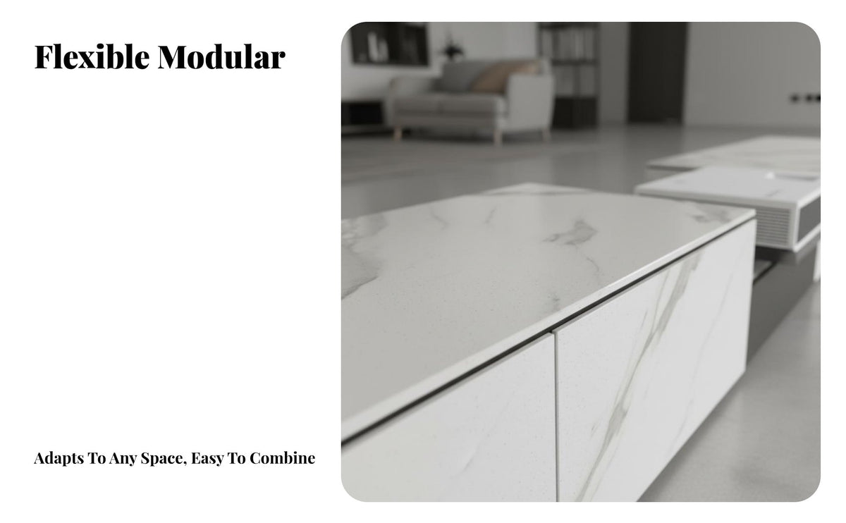 Intelligent Television Console Large Capacity Storage Sintered Stone Top TV Stand Waterproof Surface Retractable Display Cabinet