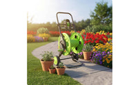 Push Hose Reel Cart Wheeled Hose Reel Cart with Wheels to Move Outdoor Storage for Yard