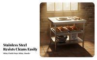 Rust Resistant Commercial Kitchen Prep Table Easy to Clean Commercial Kitchen Table Sturdy Construction Food Prep Station Reinforced Structure for Restaurant Team, Home Cooks, DIY Enthusiasts, Cafeteria, Workshop, Garage
