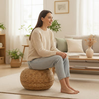 Woven Stool Fiber Pouf Handwoven Floor Cushion for Living Room, Entryway