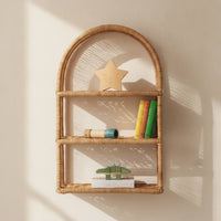 Wicker Wall Shelf Woven Three-Tier Wall Shelf Space-Saving Furniture for Living Room