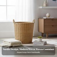 Lidded Woven Basket adaptable Laundry Hamper Breathable Design for Bathroom