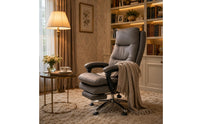PU Leather Executive Chair Gray High Back Office Chair Upholstered for Study Room