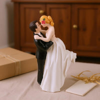 Wedding Cake Topper Hand-Painted Bridal Couple Figurine Embracing