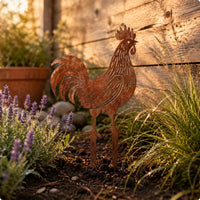 Vintage Metal Chicken Stake Rustic Weathered Chicken Silhouette Yard Sign for Lawn