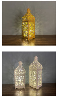 Moroccan Iron Lantern Candle Holder with Cutout Design, European Style Home Decor