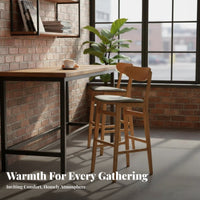 Four-Legged Wooden Stool Minimalist Bar Height Design Height Seating Long-Enduringing Construction Ergonomic Backrest
