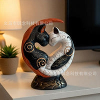 Black and White Cat Yin Yang Art Resin Craft Desk Decor