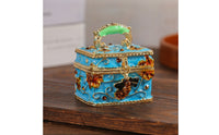Mini Jewelry Box with Handle Vintage-Style Enamel Jewelry Box Decorative Compact for Women, Vanity, Dressing Table