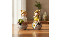 2 Pieces Boy and Girl Statue Ceramic Garden Figures Decorative for Bookshelf