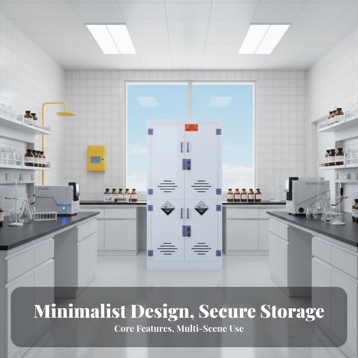 PP Harsh Alkali Cabinet Double Door Reagent Cabinet Leak-Resistant Shelves for Lab Technicians, Researchers, School, Research Institute