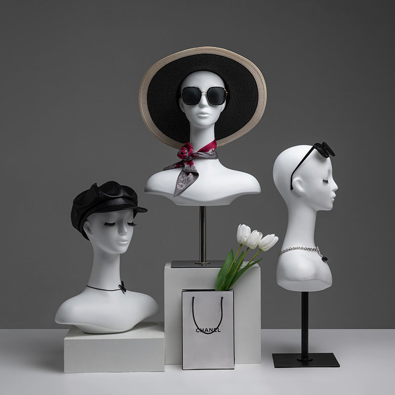 Velvet Head Mannequin Display Stand with Metal Base for Clothing Store