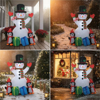 Outdoor Inflatable Snowman with Penguins Festive Snowman with Top Hat Easy Inflation Yard Decoration Oversized for Families, Garden, Lawn
