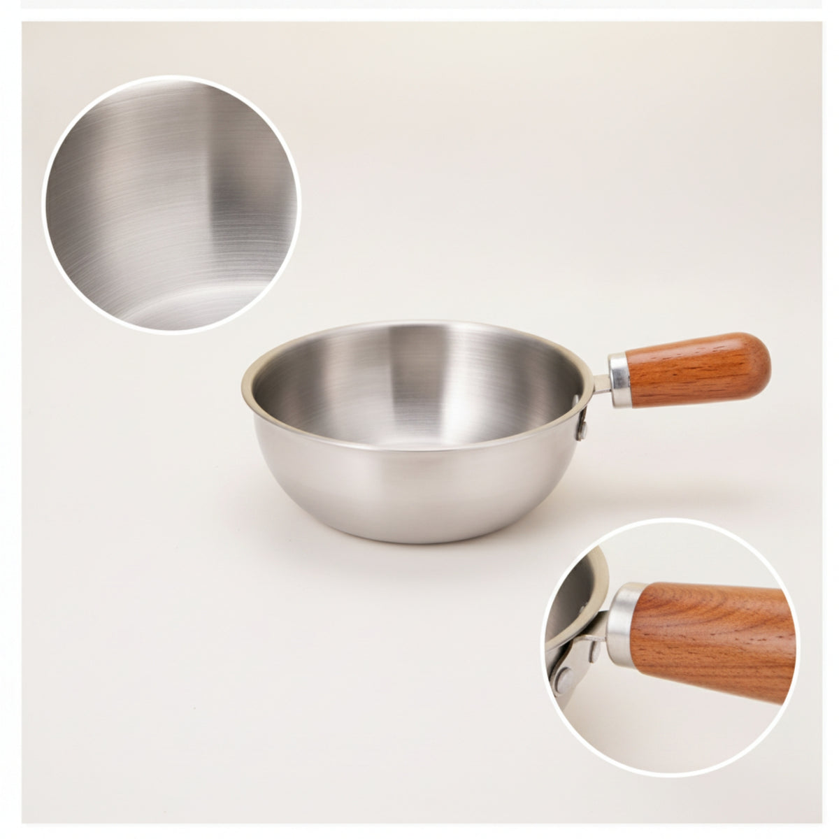One-Hand Stainless Steel Pot with Wooden Handle Compact Milk and Butter Warmer Pot Stovetop-Safe Butter Warmer Easy to Clean for Students, Singles, Dorm, Small Kitchens