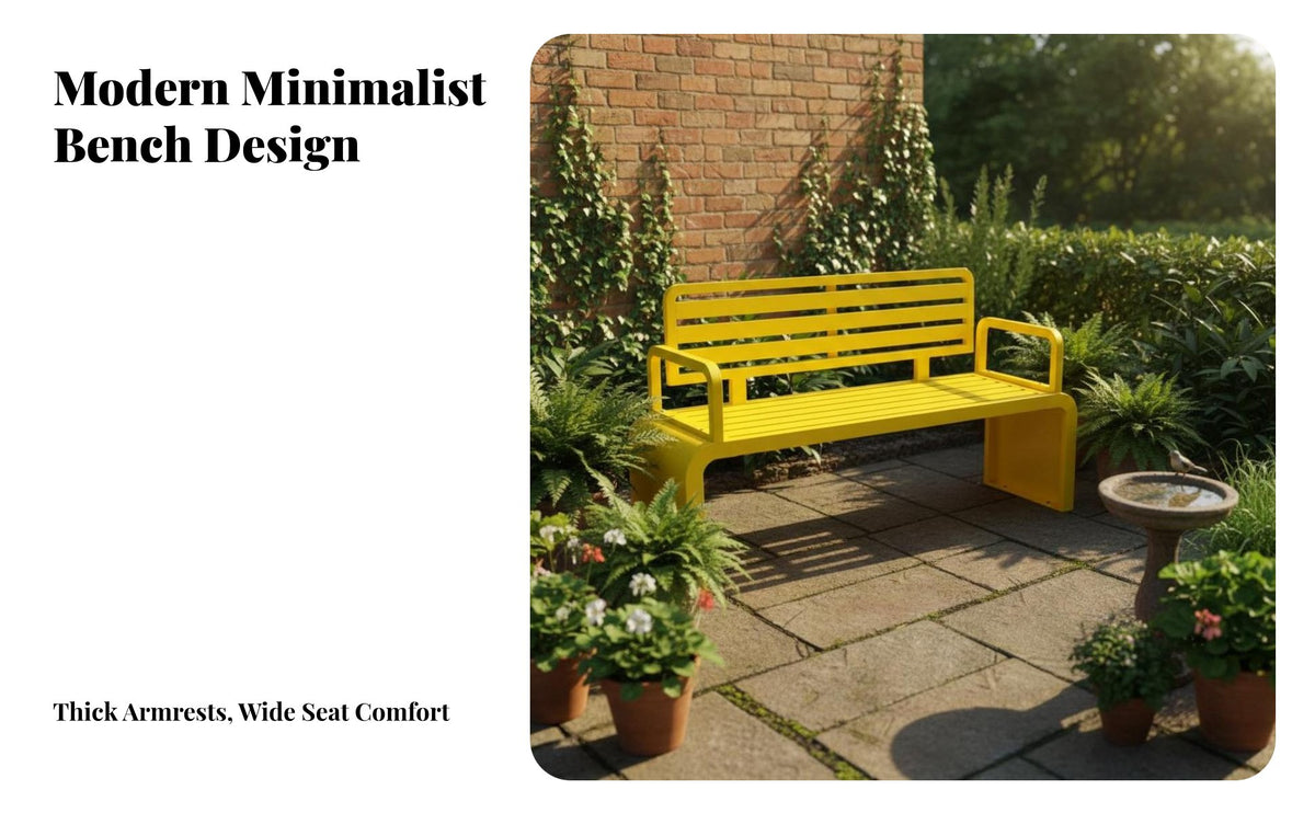 With Armrests Wrought Iron Backrest Stool Rust-Resistant Park Bench Sturdy Construction Outdoor Furniture Weatherproof for Homeowners, Families, Gardeners, Courtyard, Backyard, Porch, Public Areas