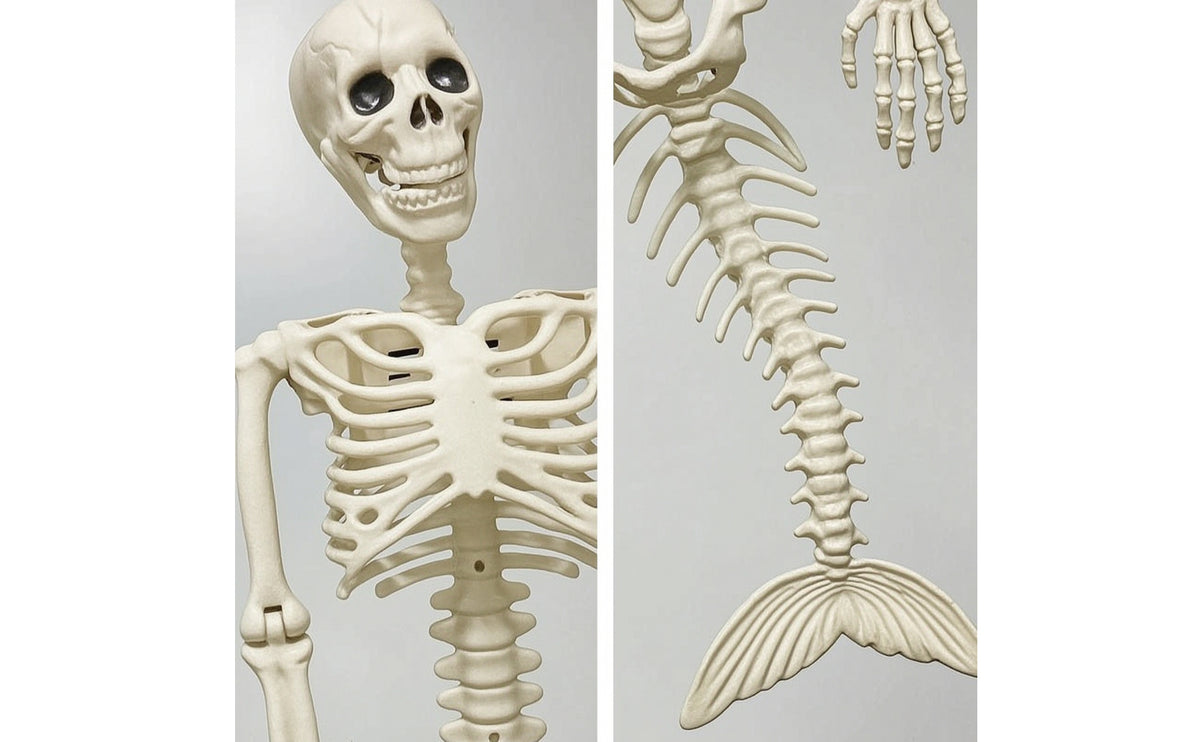 Light-up Halloween Mermaid Skeleton Articulated Skeleton with Mermaid Tail Posable Prop Movable for Haunted House, Porch