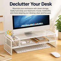 Metal Monitor Stand Riser, 2 Tier Freestanding Desk Riser, Minimalist Ventilated Design for Home Office Decluttering