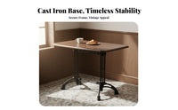 French Style Cafe Table with Solid Wood Top Cast Iron Pedestal Base Dining Furniture Wooden Round Table Retro Design Suitable for Breakfast Nook Home Restaurant