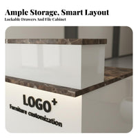 Modern Reception Desk Minimalist Front Desk Counter Checkout Area Varnish Ed Finish Sturdy Construction Secure Storage Suitable for Business Owners Lobby Retail Store Corporate Workplace