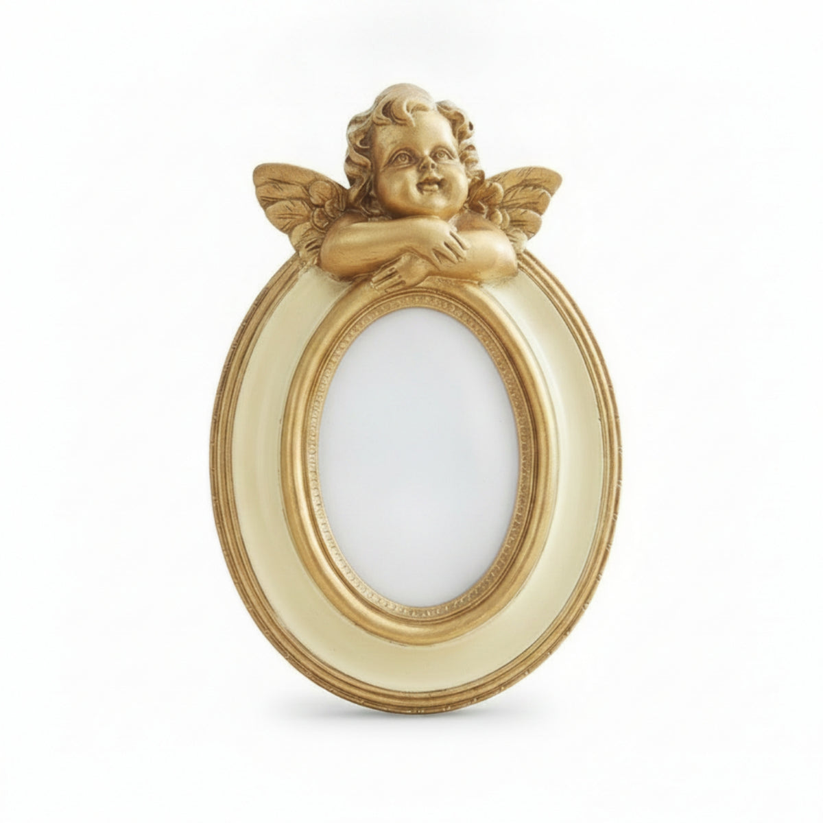 Angel Relief Resin Frame Oval Picture Display Frame Vintage Ornate Tabletop Frame Bronze Gold Finish Baroque Accent Suitable for Classic Interiors Shelf Office Decor