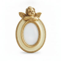 Angel Relief Resin Frame Oval Picture Display Frame Vintage Ornate Tabletop Frame Bronze Gold Finish Baroque Accent Suitable for Classic Interiors Shelf Office Decor