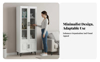 Room Divider Function Floor-Standing Shelving Unit with Glass Doors Minimalist Design Tall Cabinet with Glass Doors Large Capacity shelving unit Sturdy Construction for Office Workers, Book Lovers, Collectors, Bedroom, Study