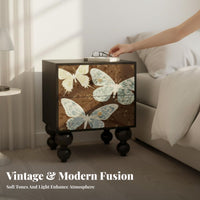 Tall flutterer Print Chest of drawers Distressed Finish Bedside Table for Renters, Adults