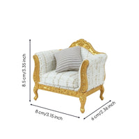Dollhouse Sofa with Gold Frame Upholstered Miniature Settee with Ornate Frame Textured Dollhouse Sofa for Collectors, Hobbyists