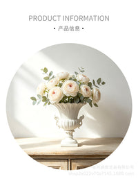 European Vintage Roman Column Vase White Relief Double Ear Tall Foot Resin Wedding Flower Arrangement Ornament