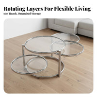 2-Tier rotating Coffee Table Minimalist aesthetic Household Furniture Glass Top Round Shape Design for Adults