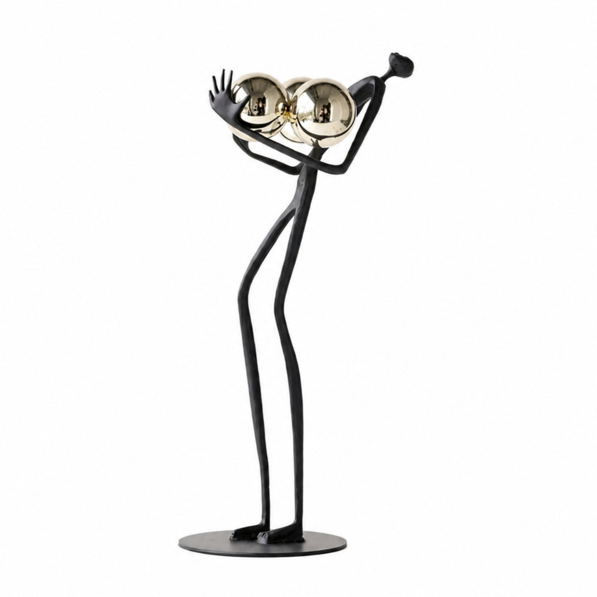 Sculpture with Golden Spheres Minimalist Cast Iron Sculpture Permanent Artistic Value Piece for Homeowners, Living Room