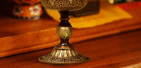 Copper Oil Lamp Base with Eight Auspicious Symbols for Buddhist Altar